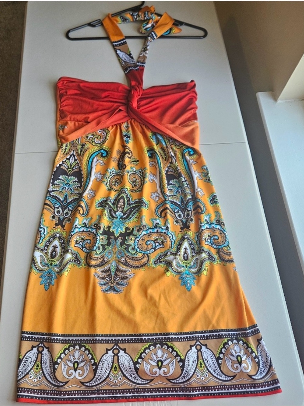 Hypnotik Women's Orange Halter Paisley Print Sundress Medium